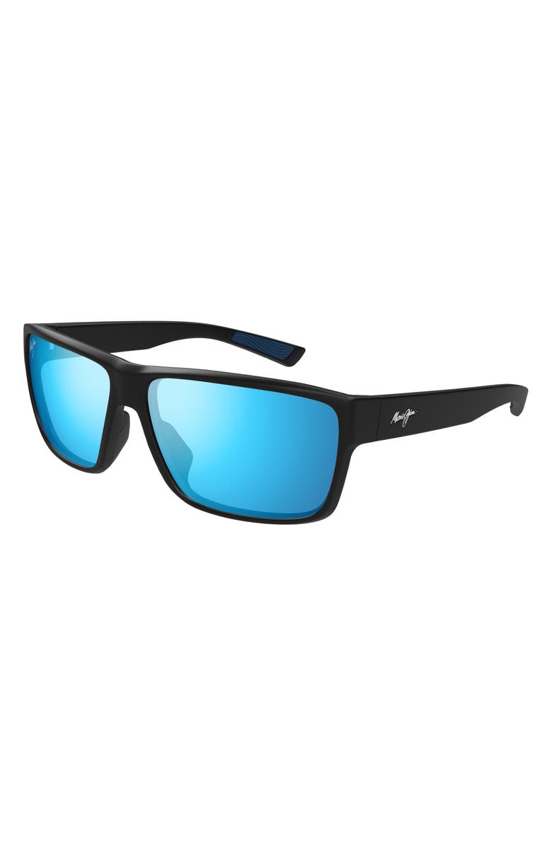 Maui Jim Uila 62mm PolarizedPlus2<sup
®</sup
Oversize Rectangular Sunglasses, Alternate, color, Black/ Blue Hawaii