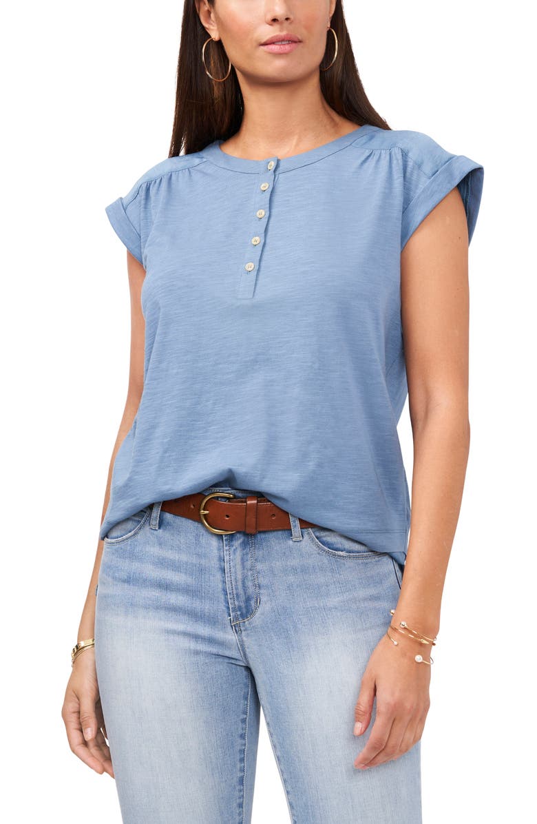 Vince Camuto Cuff Cap Sleeve Cotton Blend Blouse, Main, color, 