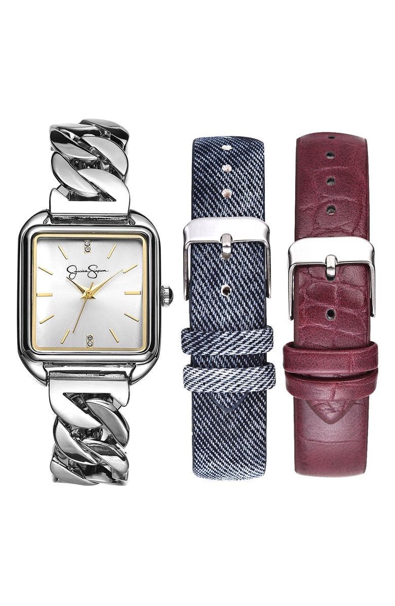 Jessica Simpson Siicone Watch Change Strap Set, Main, color, Silver