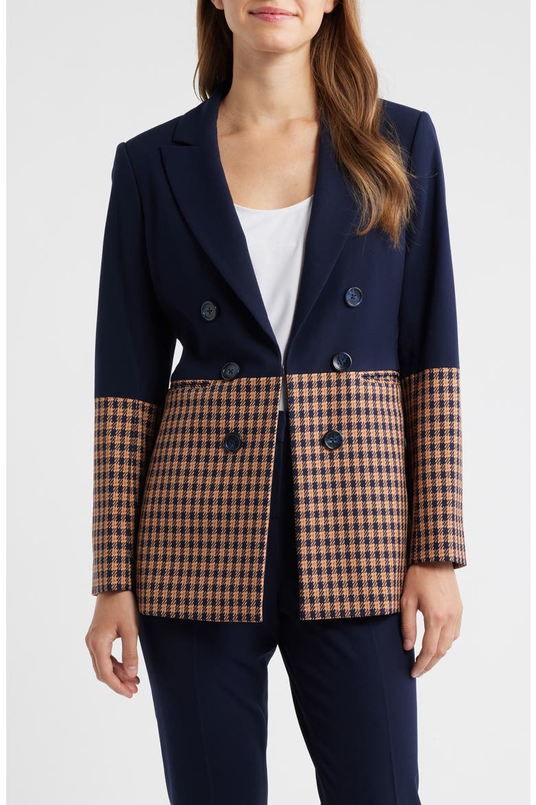 Check Denim Double Breasted Jacket, Main, color, NEW NAVY GINGER