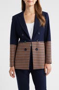 Tahari ASL Check Denim Double Breasted Jacket