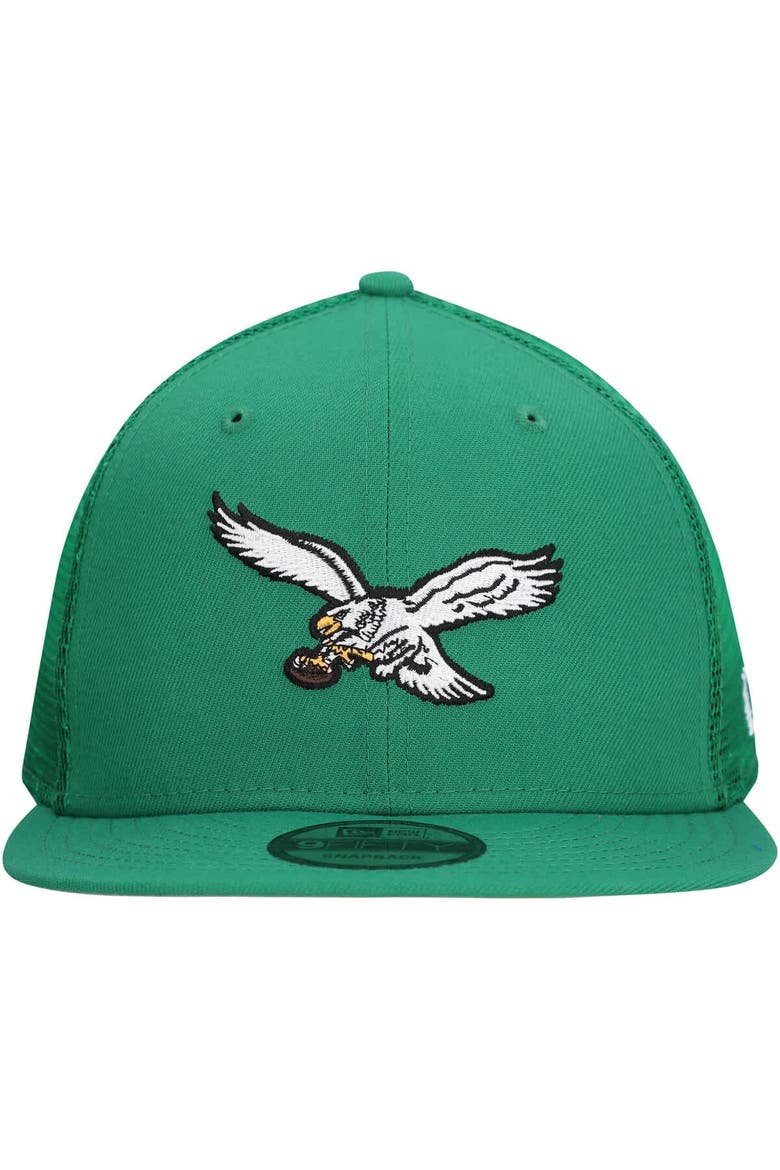 Men's New Era Kelly Green Philadelphia Eagles Throwback Main Trucker 9FIFTY Snapback Hat, Alternate, color, Kelly Green