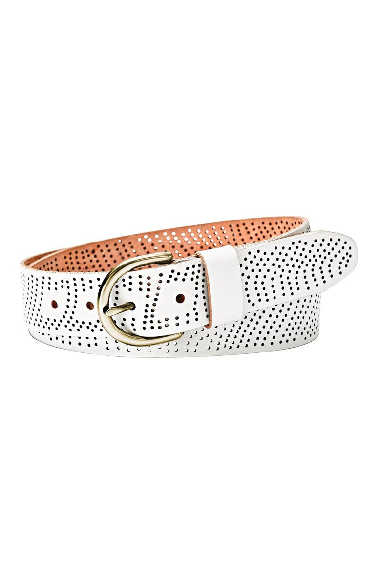 Perforated Leather Belt, Main, color, COCONUT