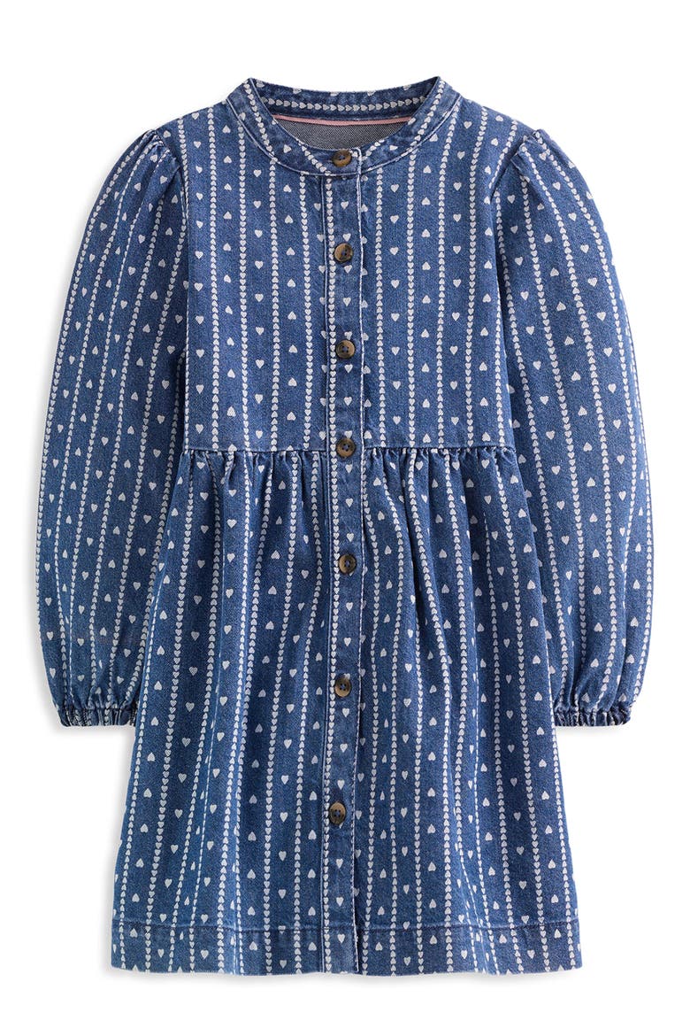 Kids' Tiny Heart Puff Sleeve Denim Dress, Main, color, DENIM TINY HEARTS
