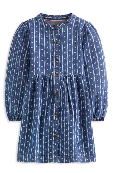 Kids' Tiny Heart Puff Sleeve Denim Dress