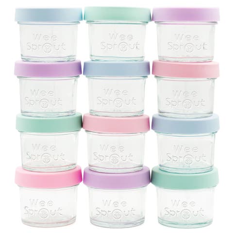 Glass Baby Food Storage Jars with Silicone Lids (4 oz, 12 Pack Set)