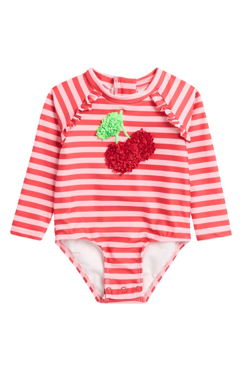Nicole Miller Cherry Stripe One-Piece Rashguard Swimsuit, Main, color, 