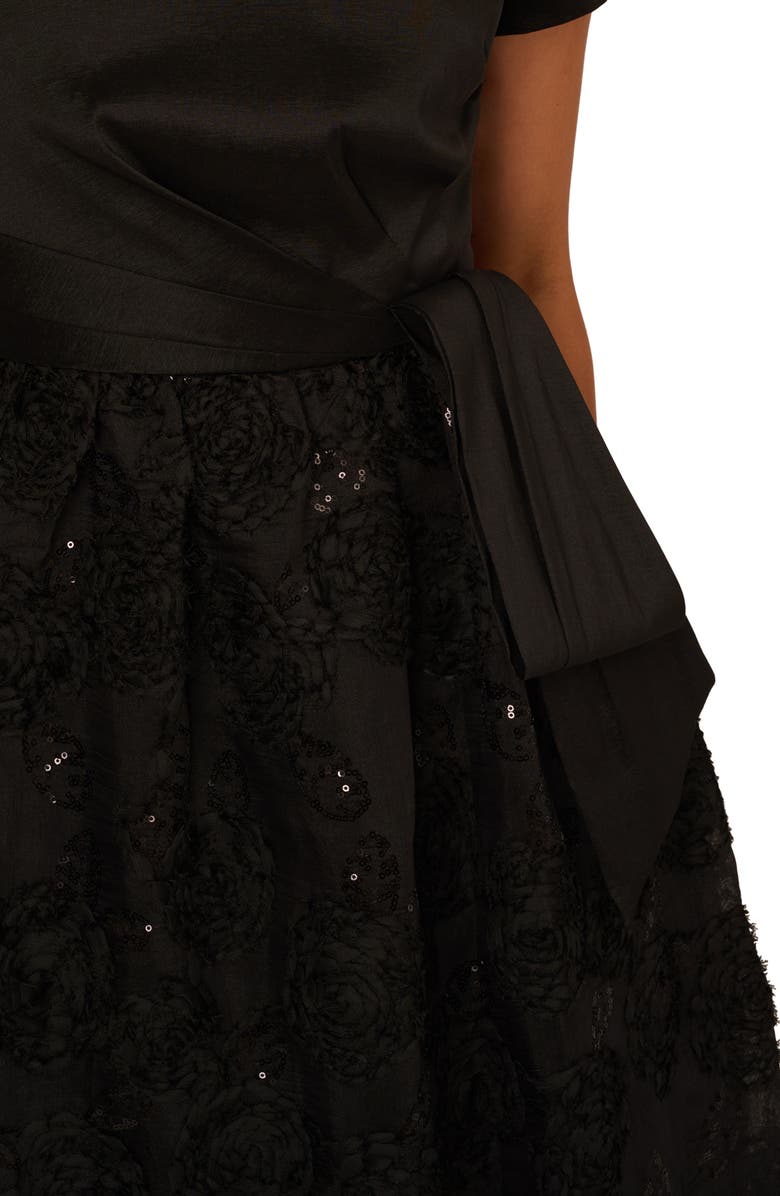 Adrianna Papell Soutache Floral Detail A-Line Gown, Alternate, color, Black