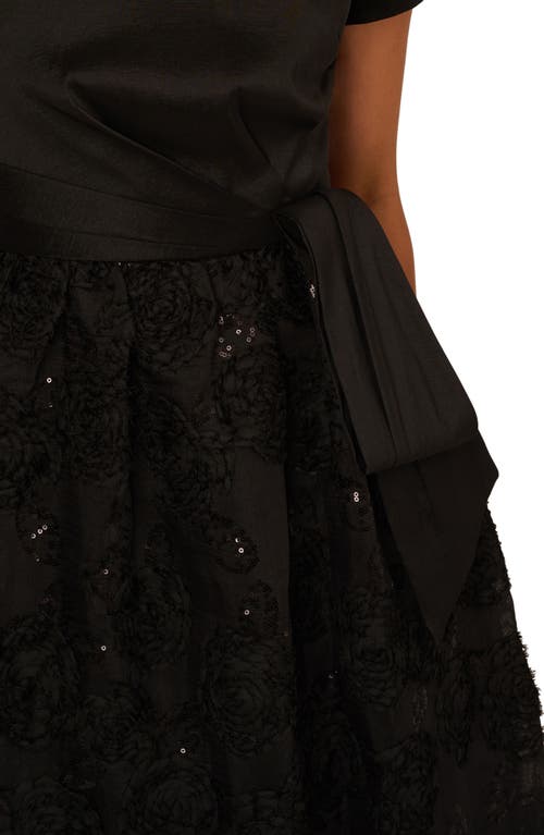 Adrianna Papell Soutache Floral Detail A-line Gown In Black