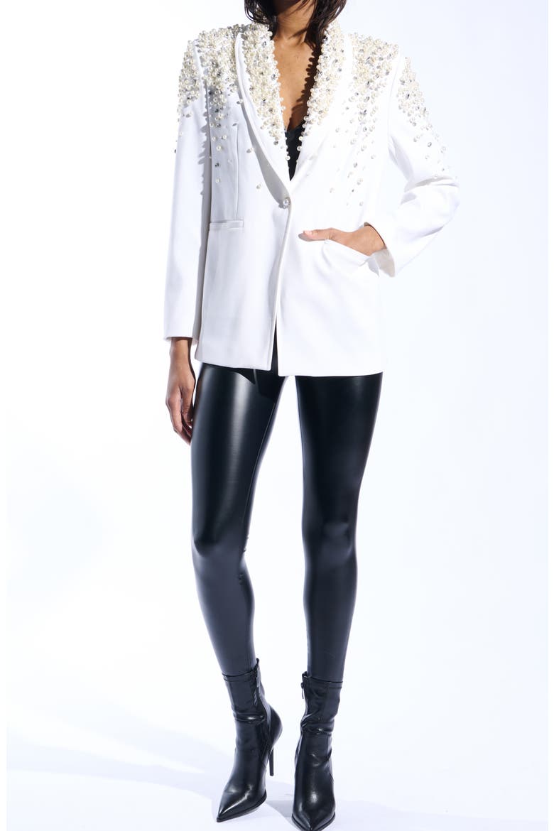 Pearlized Embellished Blazer, Alternate, color, WHITE