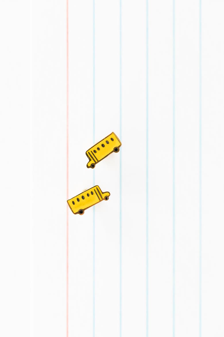 Girls' School Bus Flatback Stud Hypoallergenic Earrings, Alternate, color, Yellow