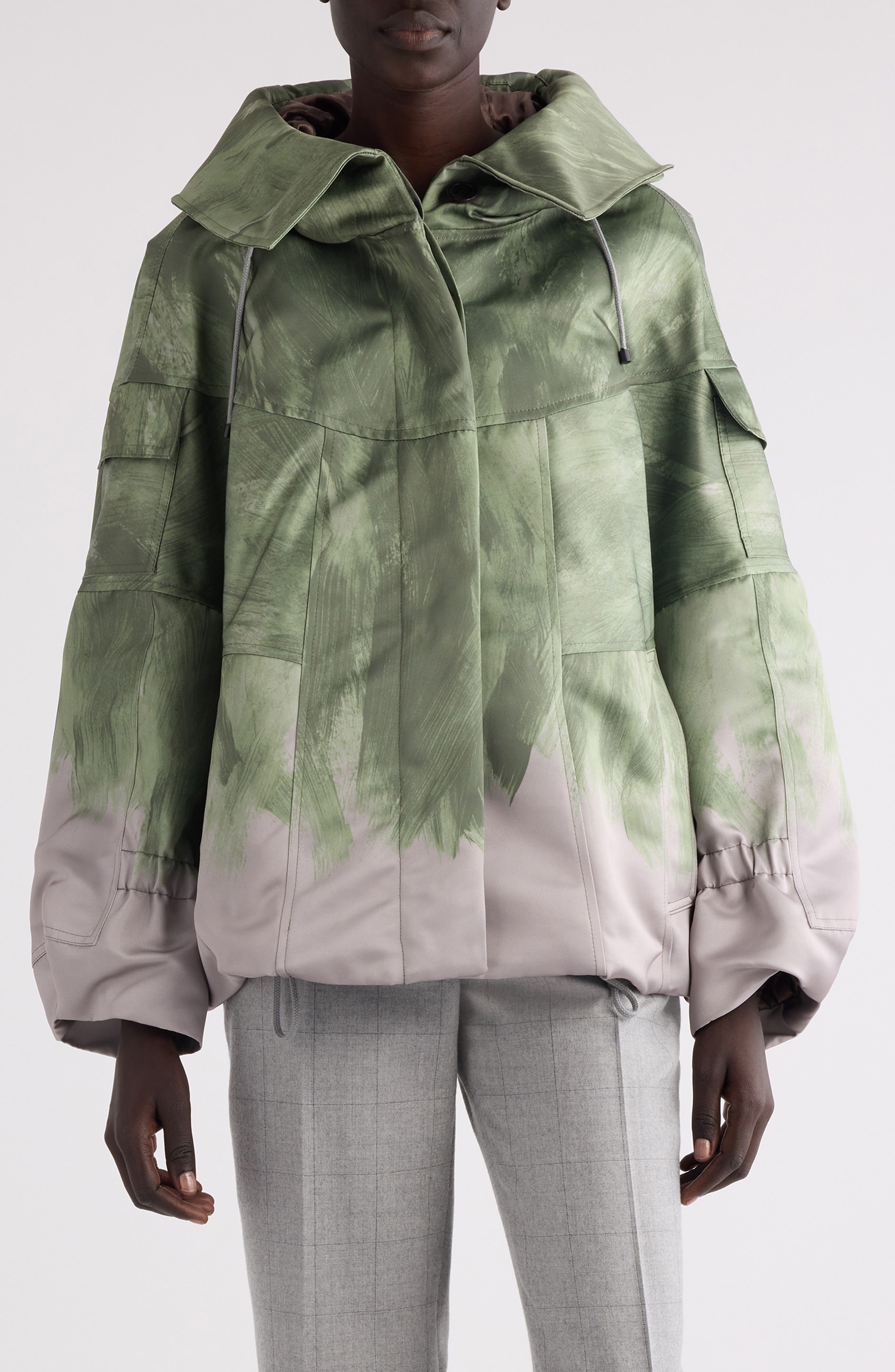 Vanilla Brushstroke Print Hooded Jacket