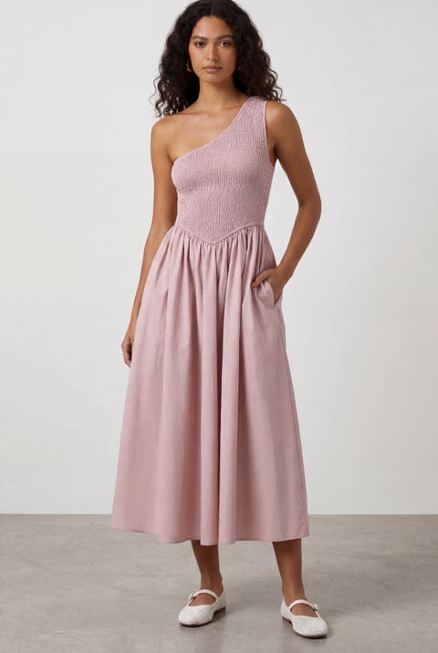 Bianca One-Shoulder Smocked Midi Dress