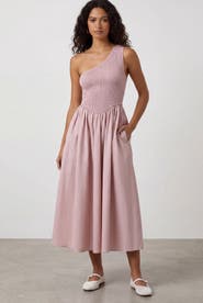 nuaje nuaje Bianca One-Shoulder Smocked Midi Dress