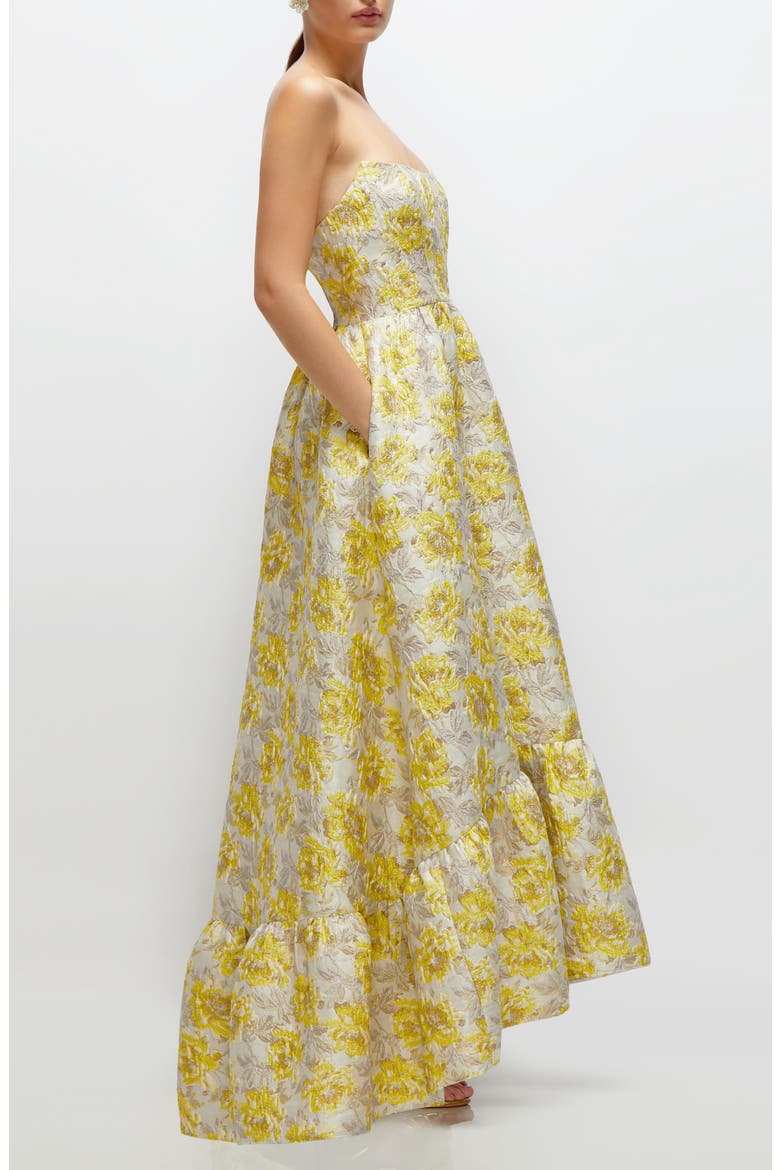 Metallic Jacquard Corset High/Low Gown, Alternate, color, GOLDEN YELLOW