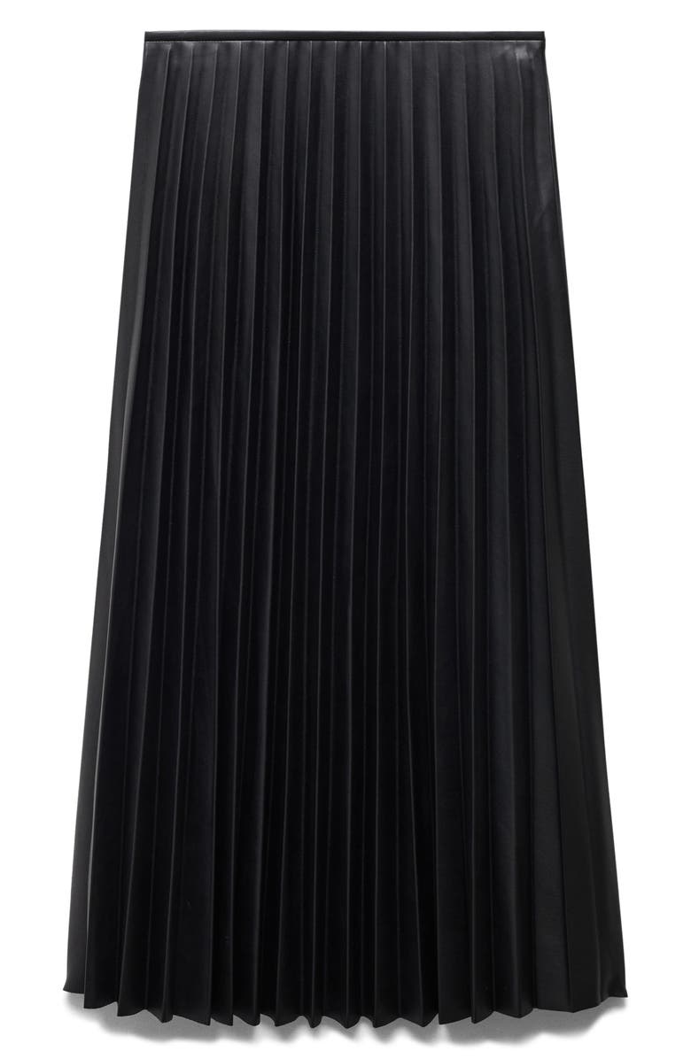 MANGO Pleated Faux Leather Midi Skirt, Main, color, Black