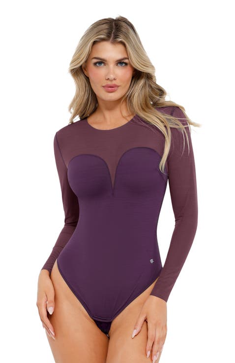 Shapewear Illusion Mesh Long Sleeve Tummy Control Bodysuit