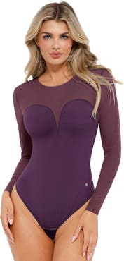 Popilush Sheer Mesh Sultry Date Night & Cocktail Long Sleeve Bodysuit