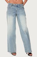 EDIKTED Celia Grommet Belt Wide Leg Jeans
