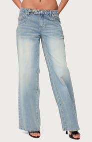 EDIKTED Celia Grommet Belt Wide Leg Jeans