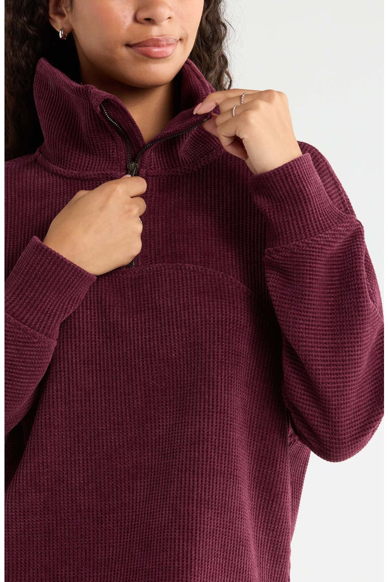 Half Zip Waffle Stitch Sweatshirt, Alternate, color, BURGUNDY STEM