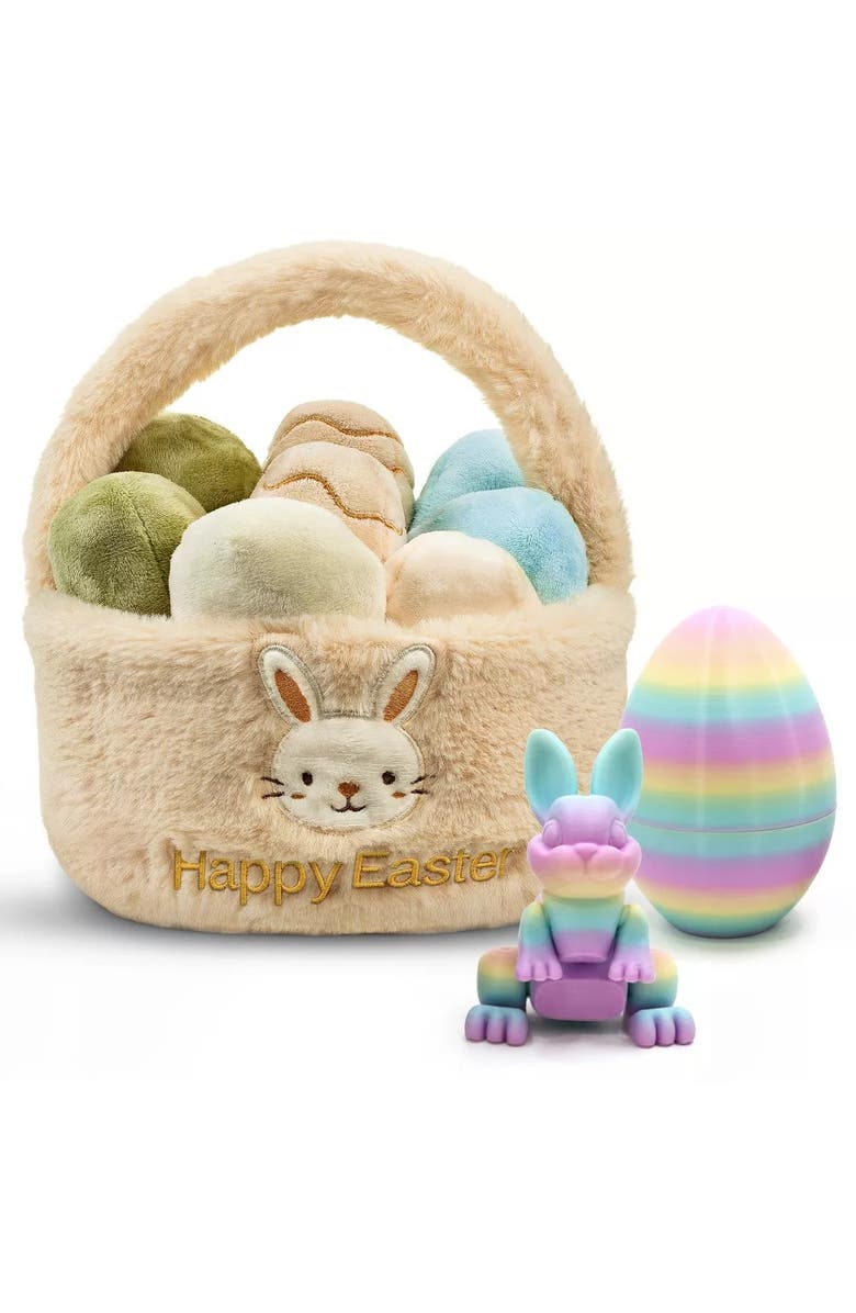 Sperric Easter Egg Basket Plush Set with 3D Printed Bunny Surprise Eggs, Main, color, Rainbow