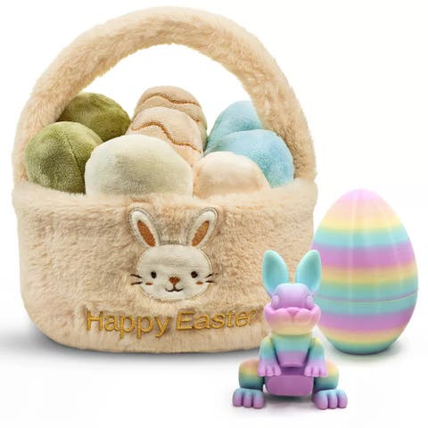 Easter Egg Basket Plush Set with 3D Printed Bunny Surprise Eggs