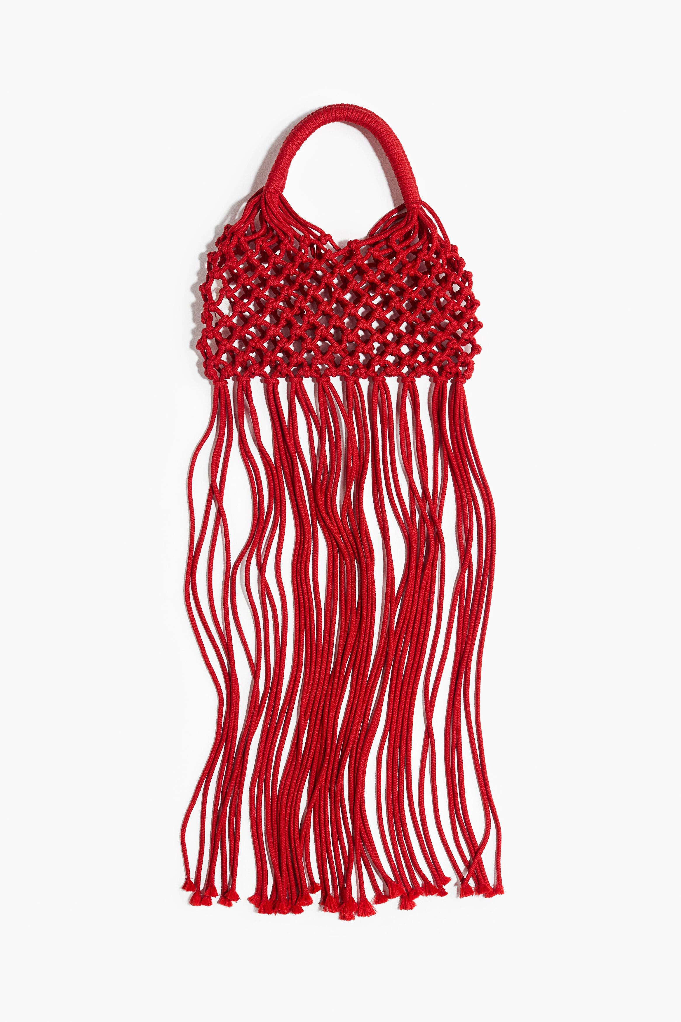 Fringed Net Handbag, Main, color, Red