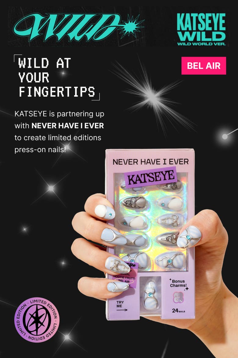 Katseye Bel Air Short Almond Press On Nails, Alternate, color, Blue