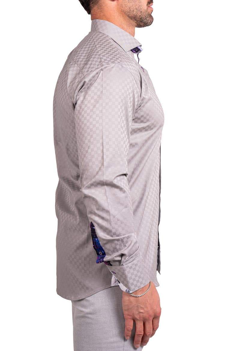 Einstein Ascension0090 Grey Tonal Checkerboard Cotton Button-Up Shirt, Alternate, color, GREY