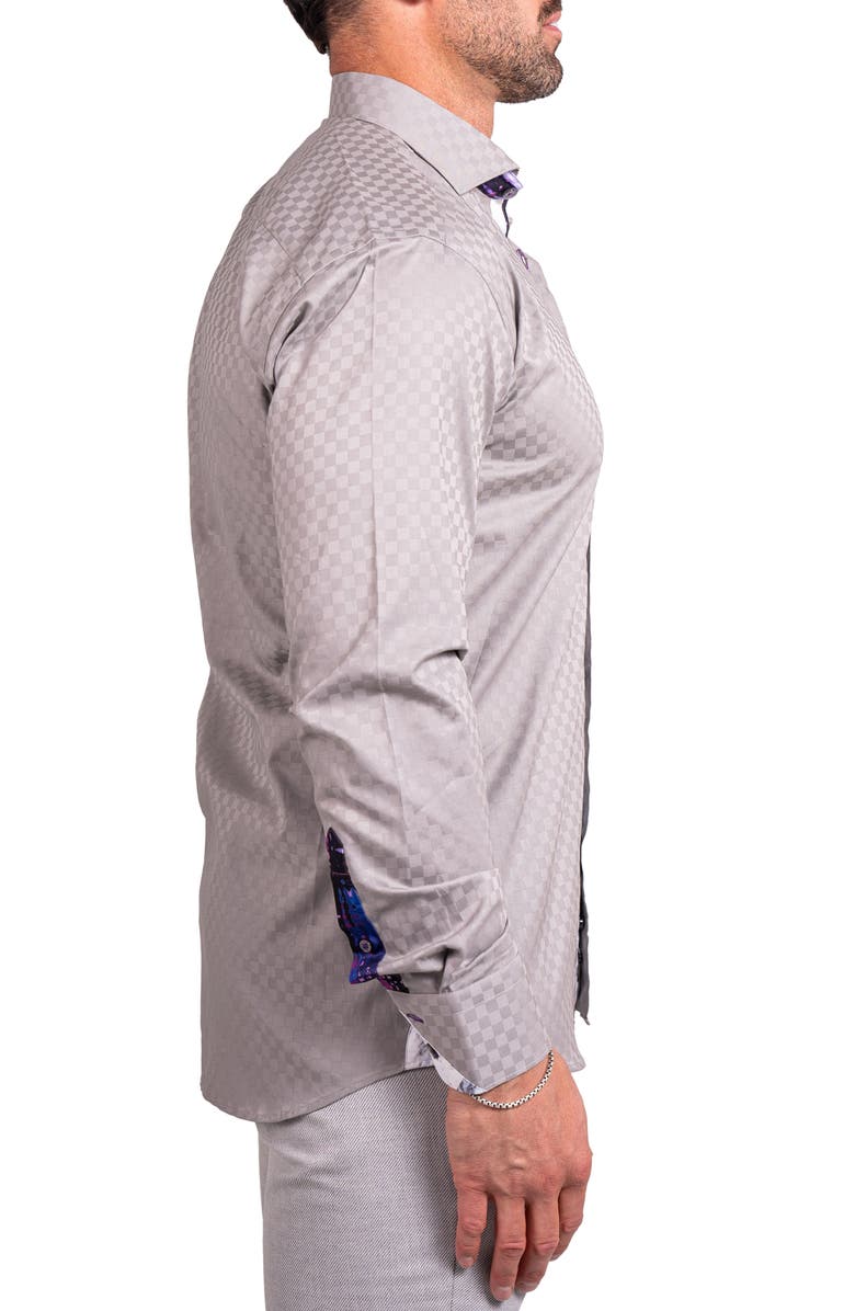 Maceoo Einstein Ascension0090 Grey Tonal Checkerboard Cotton Button-Up Shirt, Alternate, color, Grey
