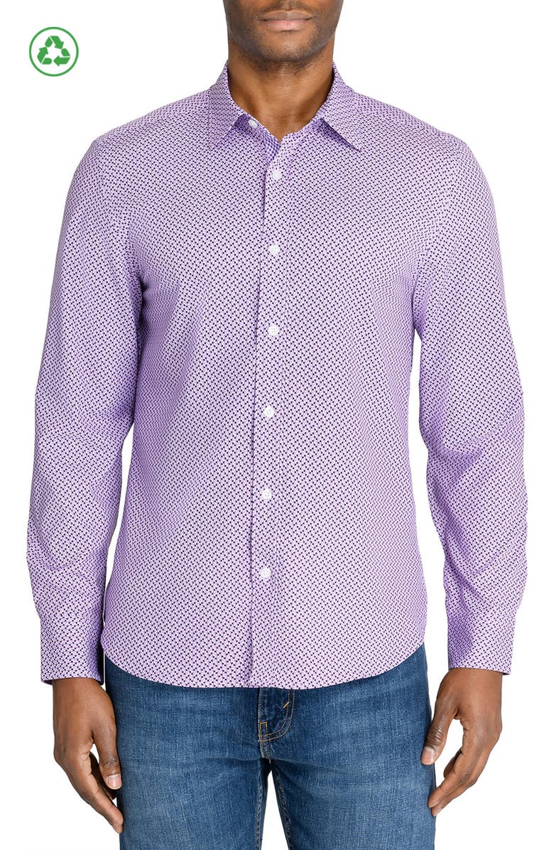 CONSTRUCT Slim Fit Mosaic Dot Recycled 4-Way Stretch Performance Long Sleeve Shirt, Main, color, Purple