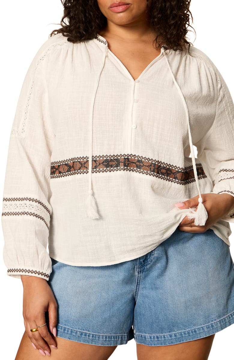 Sanctuary Retreat Embroidered Detail Cotton Top, Alternate, color, Chalk