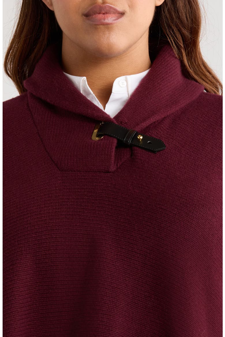 Buckle Collar Sweater Poncho, Alternate, color, DARK GARNET