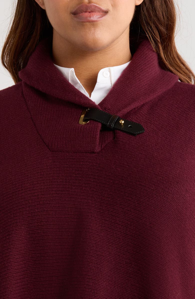 Lauren Ralph Lauren Buckle Collar Sweater Poncho, Alternate, color, Dark Garnet
