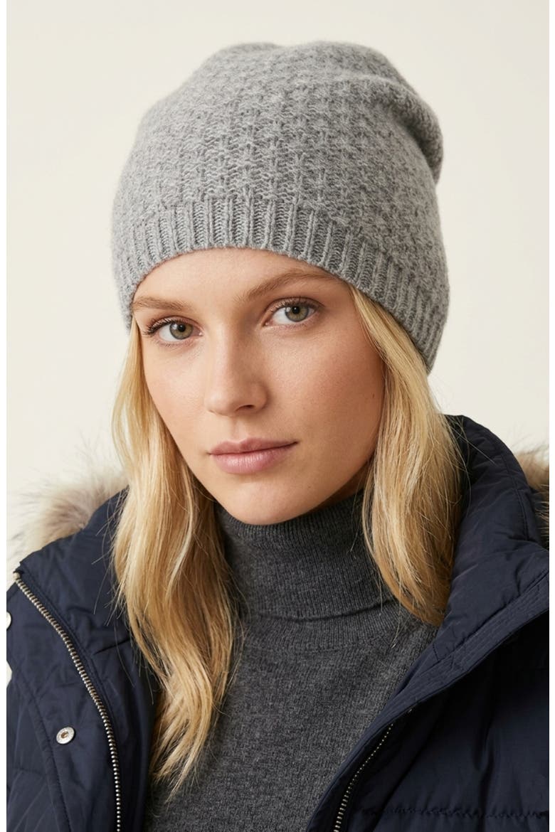 Raindrop Stitch Cashmere Beanie, Alternate, color, LT HT GREY