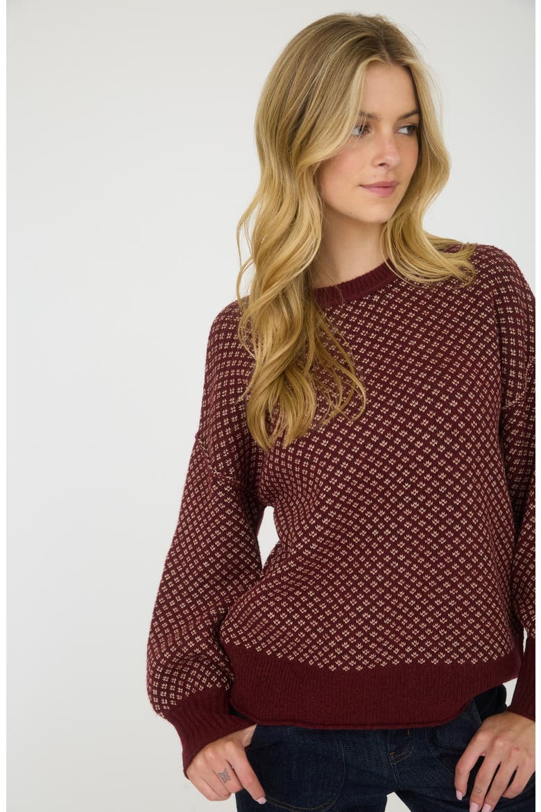 Mini Jacquard Crewneck Sweater, Alternate, color, BURGUNDY