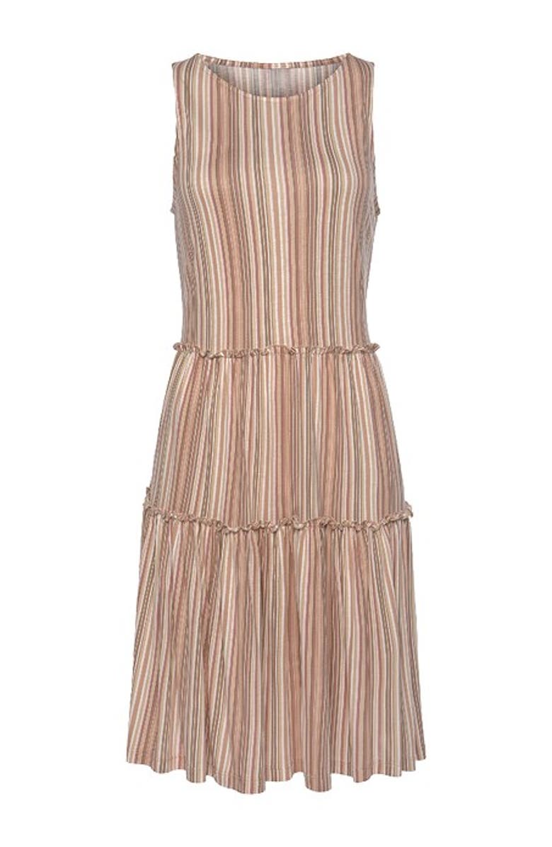 LASCANA Women's Flowy Tiered Dress, Alternate, color, Brown White Striped
