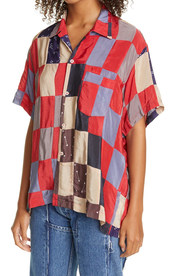 One of a Kind Chandigarh Quilt Bowling Shirt, Alternate, color, RED MULTI