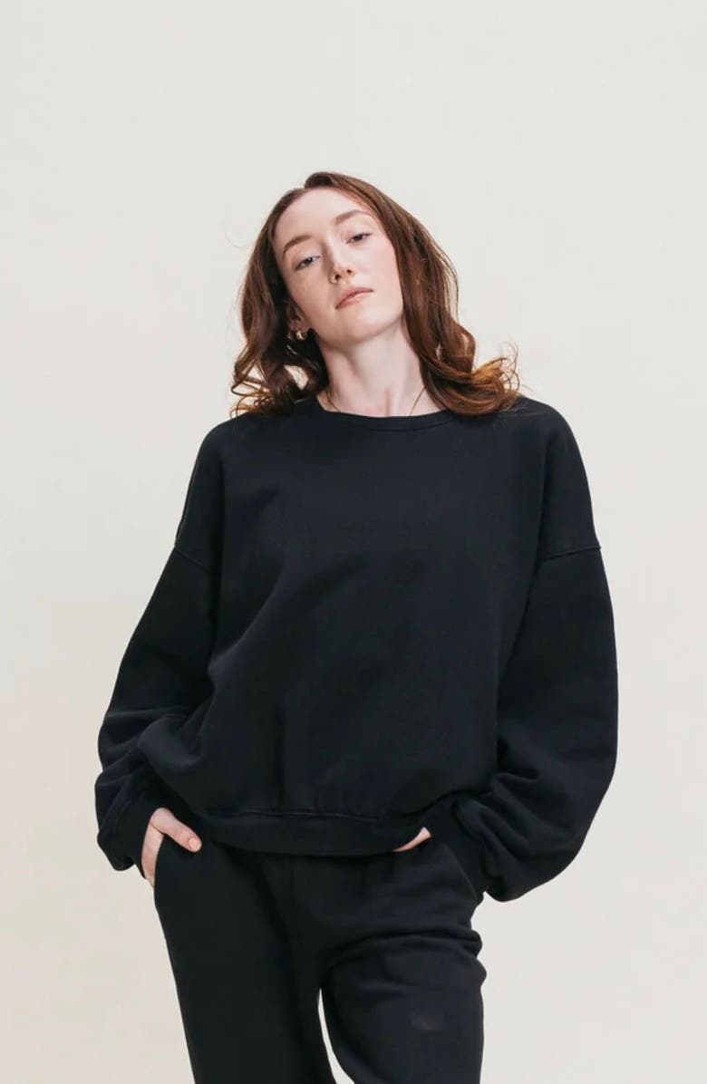 Ocio Women's Organic Cotton Teddy Oversized Crewneck, Main, color, Black