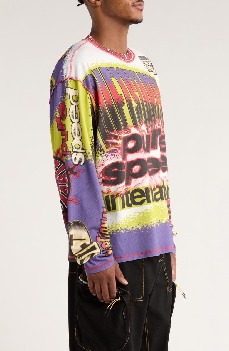 DIET STARTS MONDAY MX Racing Long Sleeve Supima<sup>®</sup> Cotton Jersey T-Shirt, Alternate, color, White/Green/Multi