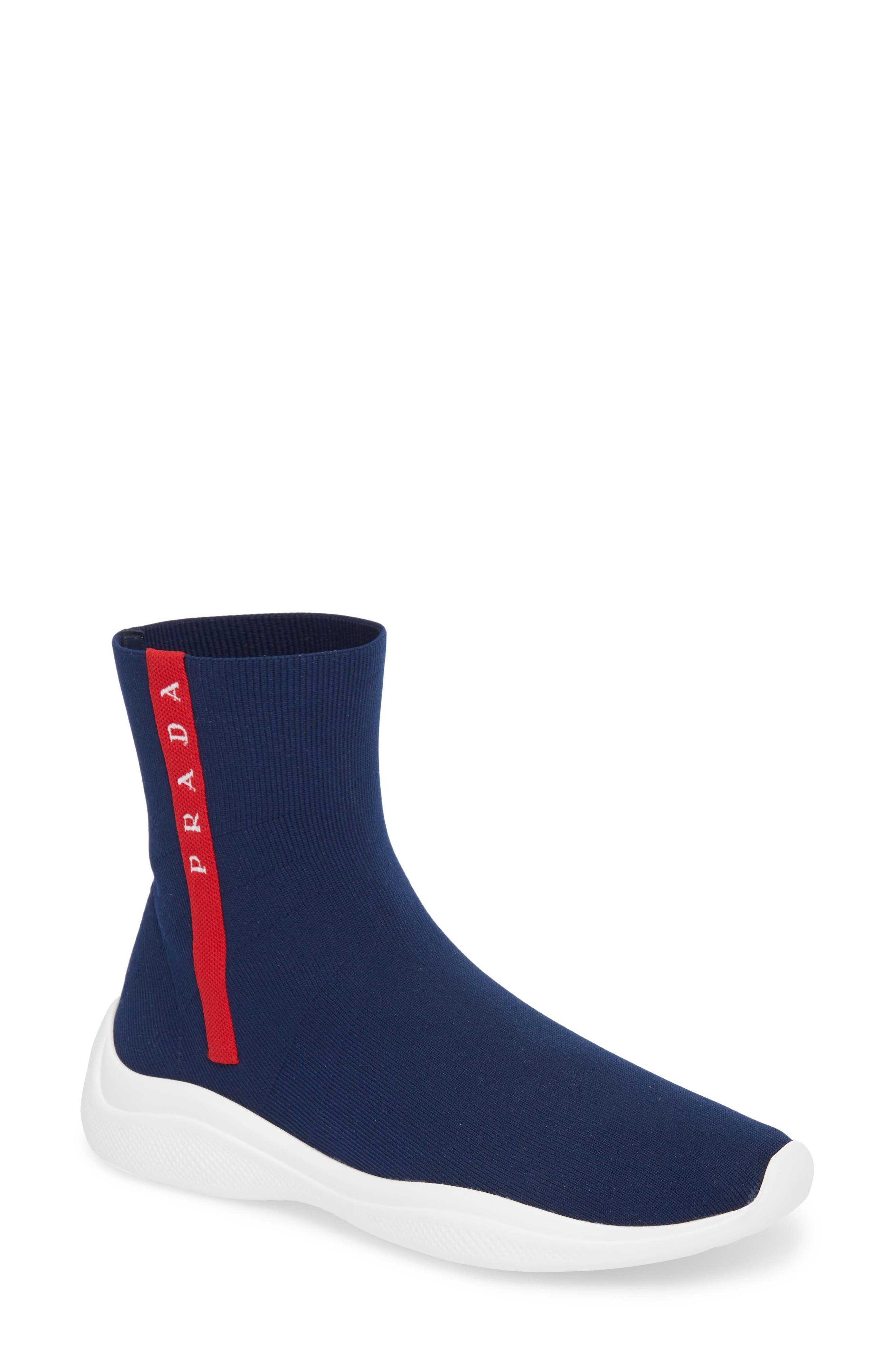 Prada Logo Band Sock Sneaker, Main, color, 