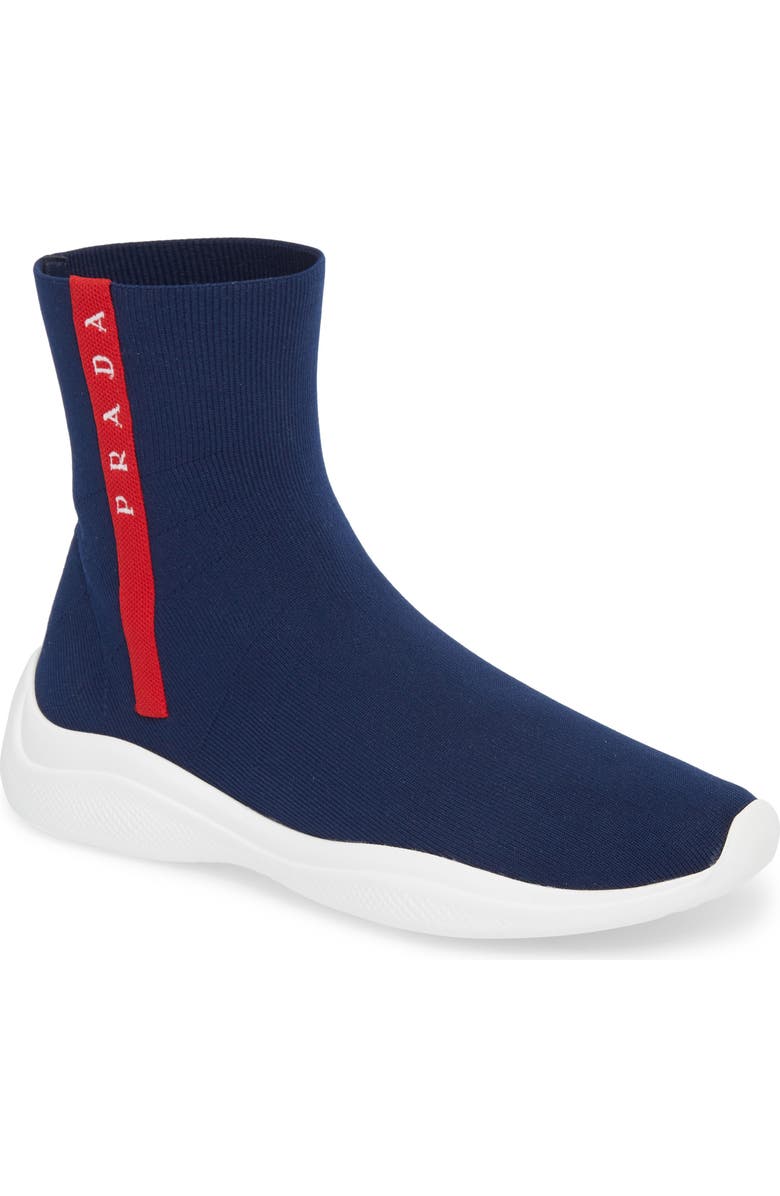 Prada Logo Band Sock Sneaker, Main, color,