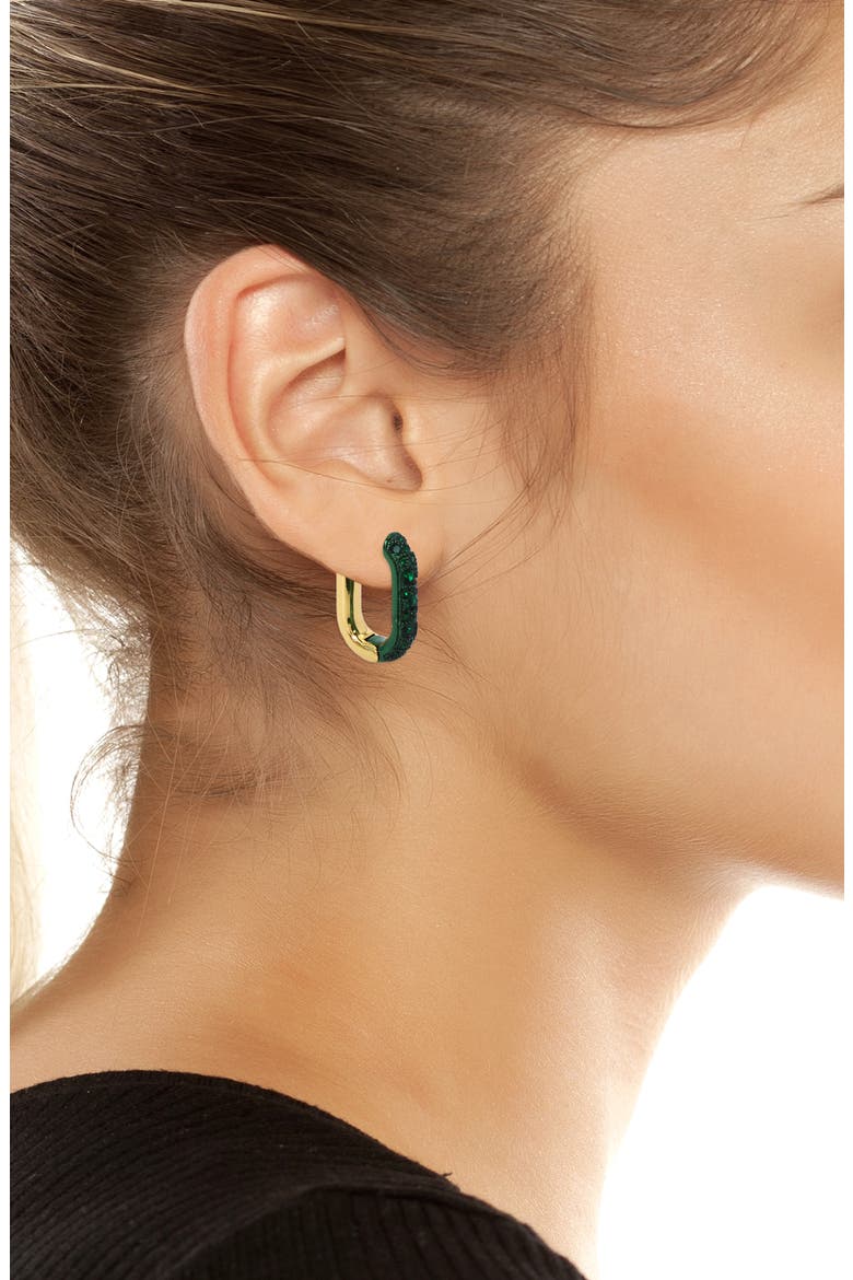 Crystal Pavé Oval Hoop Earrings, Alternate, color, GREEN