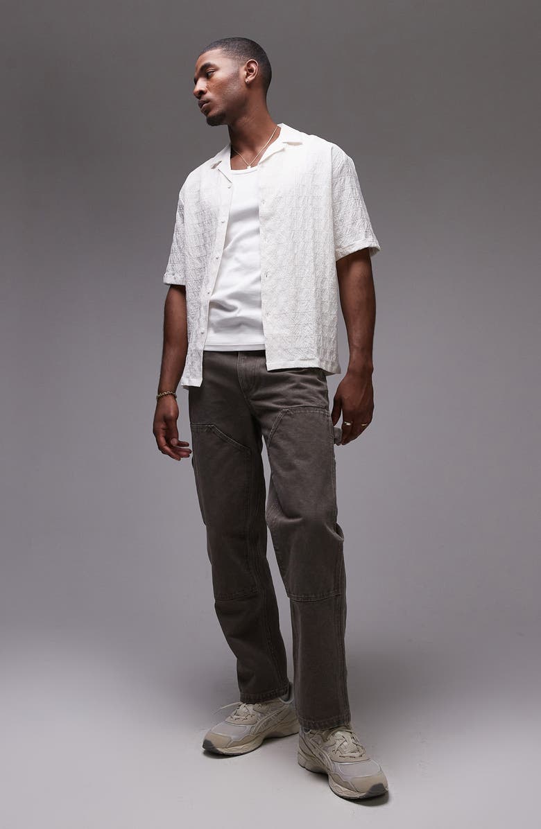 Topman Textured Grid Camp Shirt, Alternate, color,