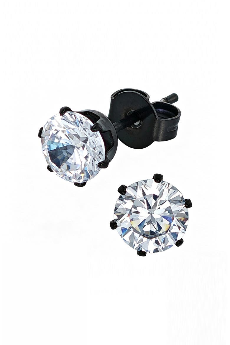 Cubic Zirconia Solitaire Stud Earrings, Main, color, BLACK