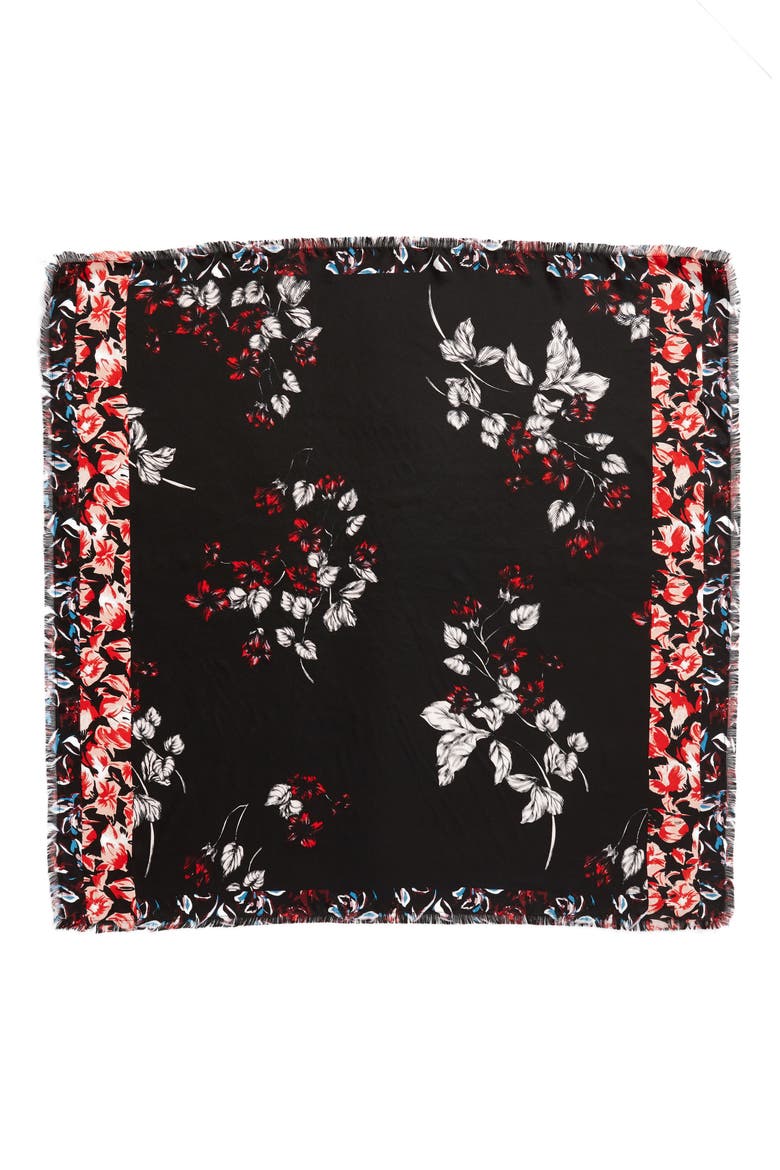 Floral Print Silk Twill Scarf, Alternate, color, BLACK MIRIAM PRINT