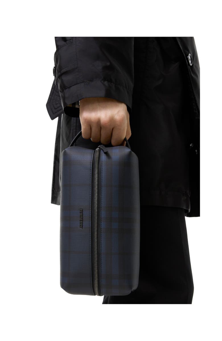 Burberry Check Travel Pouch, Alternate, color, Navy