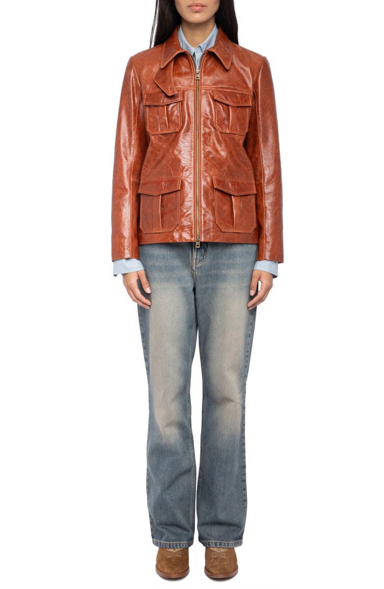 Zadig & Voltaire Lienna Leather Jacket, Alternate, color, Burn