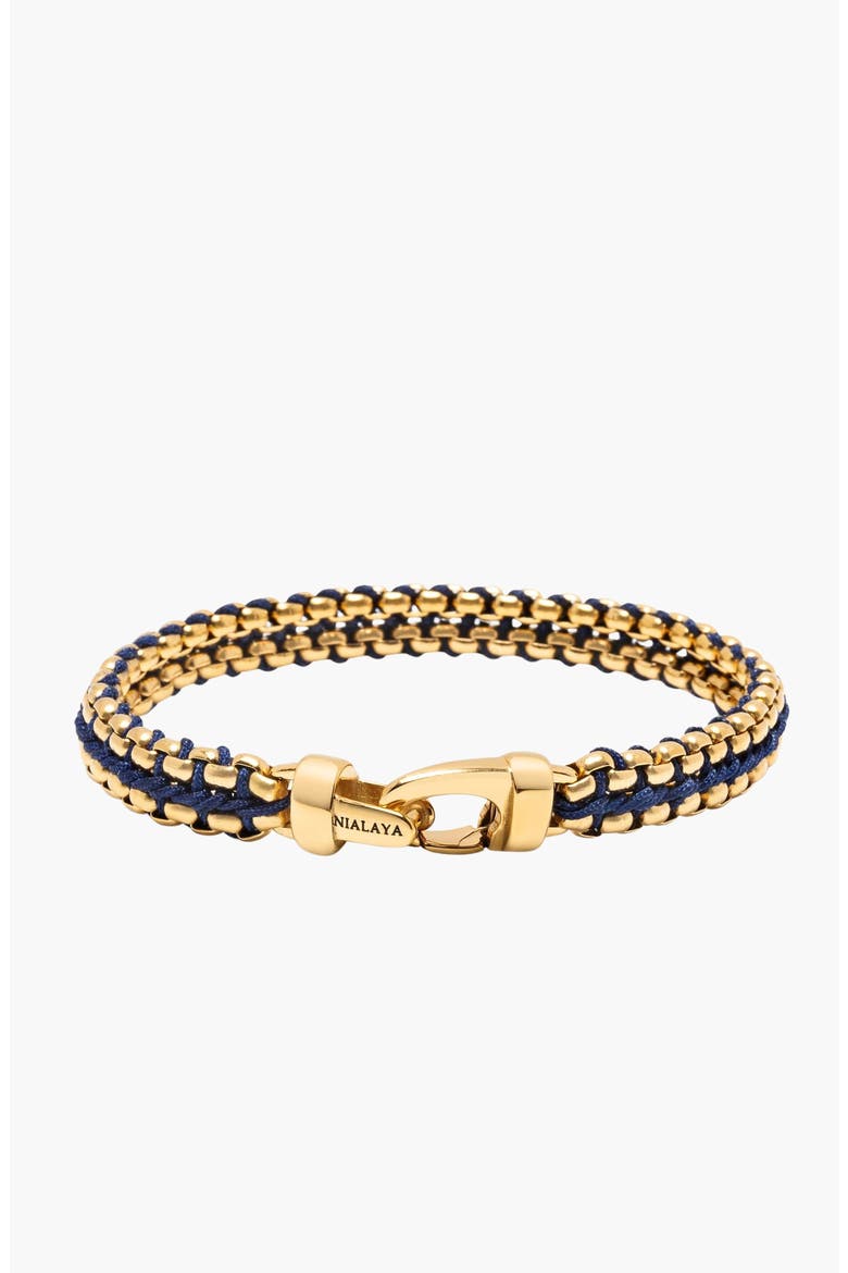 Navy Woven Box Chain Bracelet in Gold, Main, color, Navy / Gold